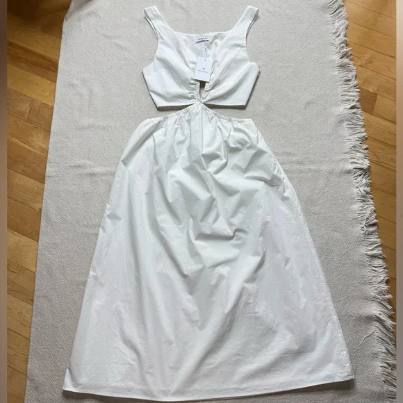 NEW Anine Bing Dione White Poplin Cotton Cut Out Midi Dress L - Picture 2 of 10